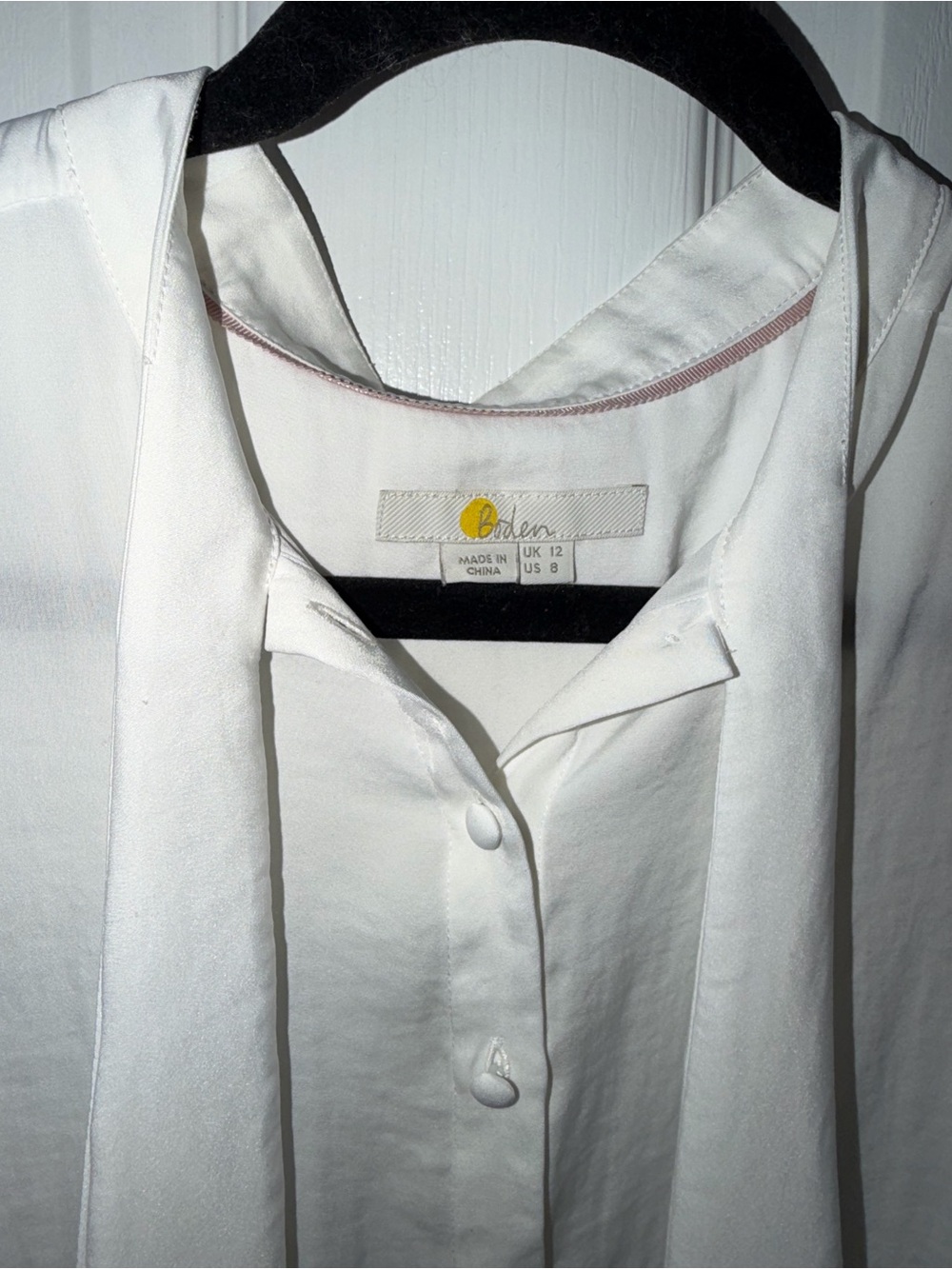 Boden White Button-Front Tie-Neck Blouse